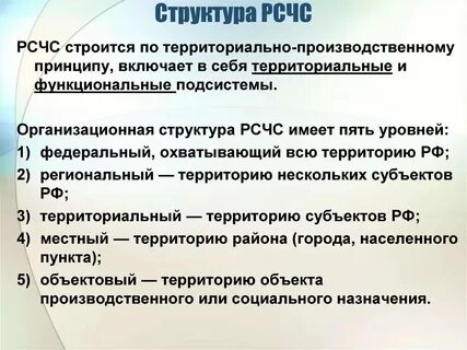 Принцип организационной структуры рсчс заключающийся