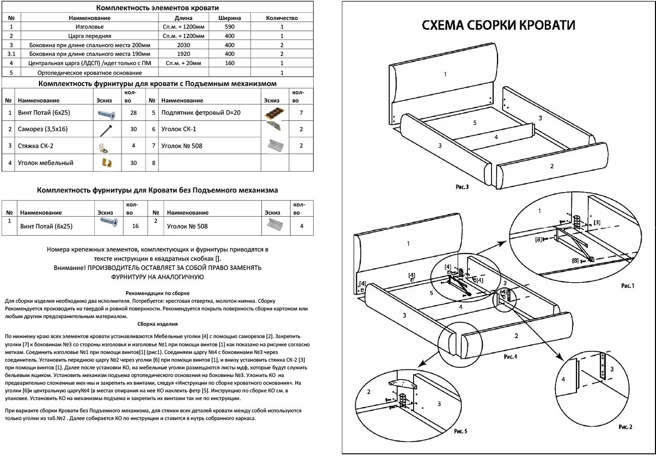 Схема сборки кровати Флай.