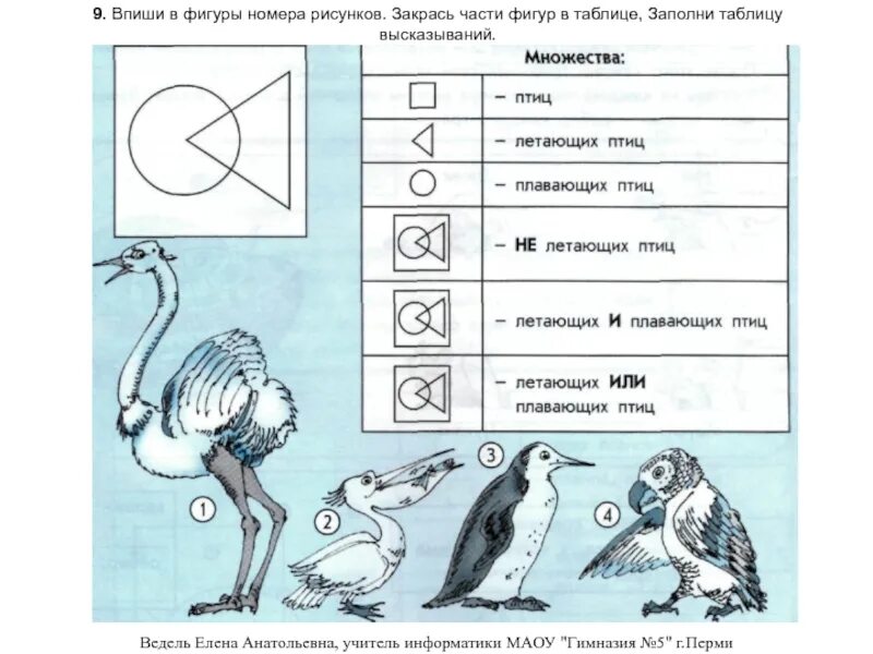 Рассмотри рисунок и дополни утверждения. Впиши в фигуры номера рисунков. Впиши в фигуры номера рисунков закрась части. Впиши в фигуры номера рисунков закрась части фигур в таблице. Впиши и впиши в фигуры.