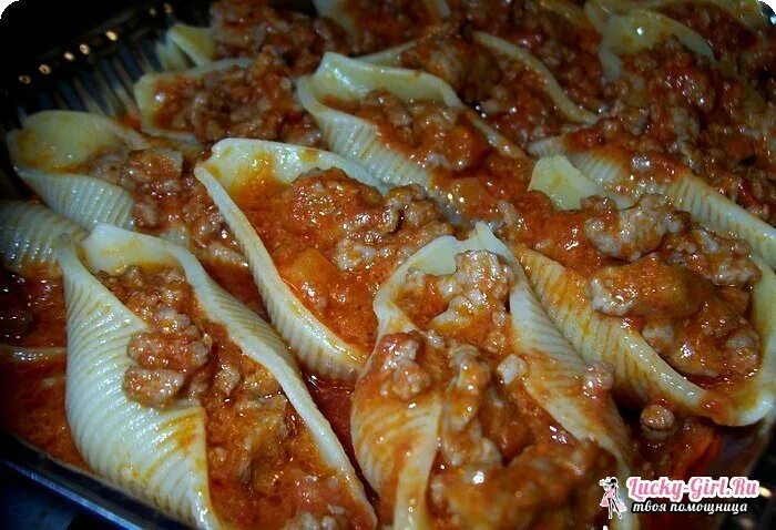 Макароны большие "Ракушки" с фаршем - пошаговый рецепт с фото на Повар.ру