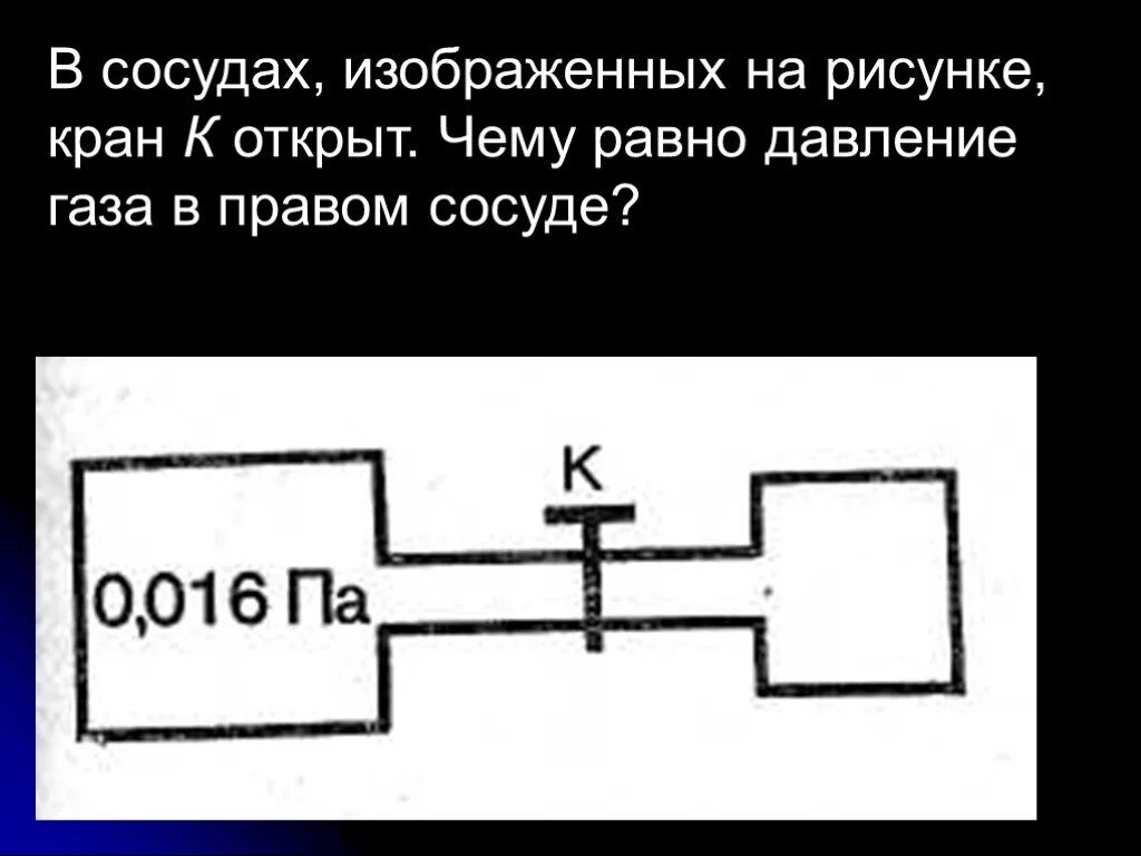 Чему равно давление газа в сосуде. В сосудах изображенных на рисунке кран 1 открыт. В емкостях изображен на рисунке экран 1 открыт. Чему станет равным давление в правом сосуде, если открыть кран к?.