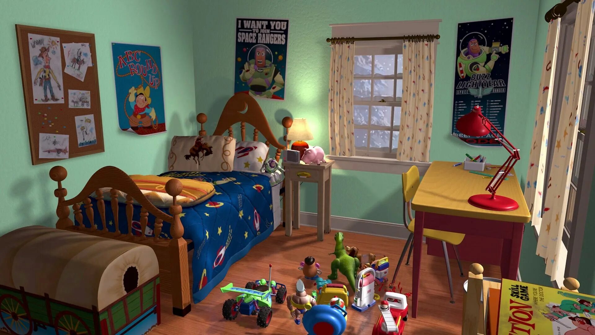 Bedroom toys. Toy story комната Энди. Комната Энди из истории игрушек. История игрушек 1995 комната Энди. История игрушек 3 комната Энди.