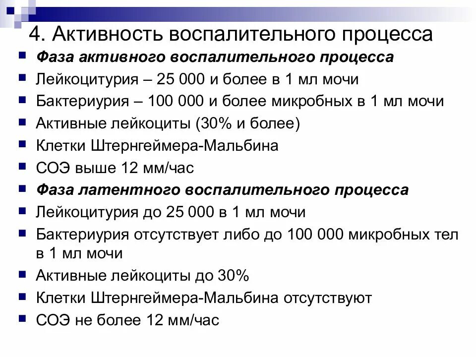 Тест на воспалительный процесс. Активность воспалительного процесса. критерии активности воспалительного процесса:. активность воспалительного процесса при пиелонефрите. пиелонефрит фаза активного воспаления.