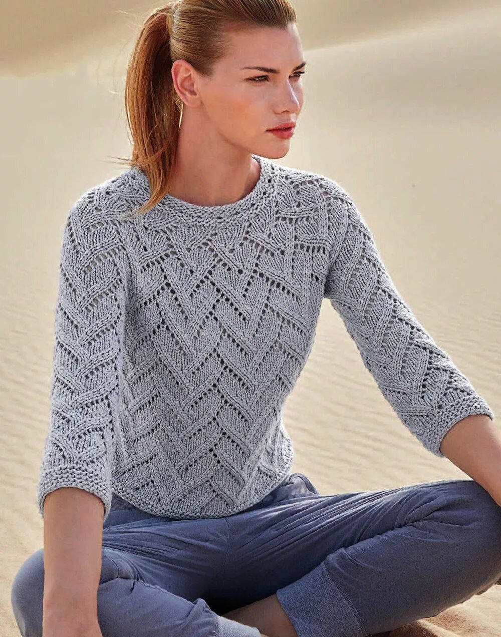 Тонкий вязаный свитер спицами. Пуловер basler пуловер. пуловер yoke pattern by yoko hatta с круглой кокеткой. ажурный джемпер. узор для свитера женского.
