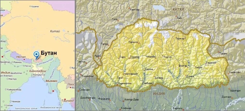 Цар бутан прогноз. Бутан карта географическая. Государство бутан на карте. Физическая карта бутана. Королевство бутан на карте.