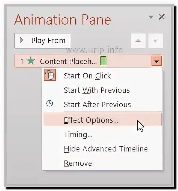 Effect options. Effect options