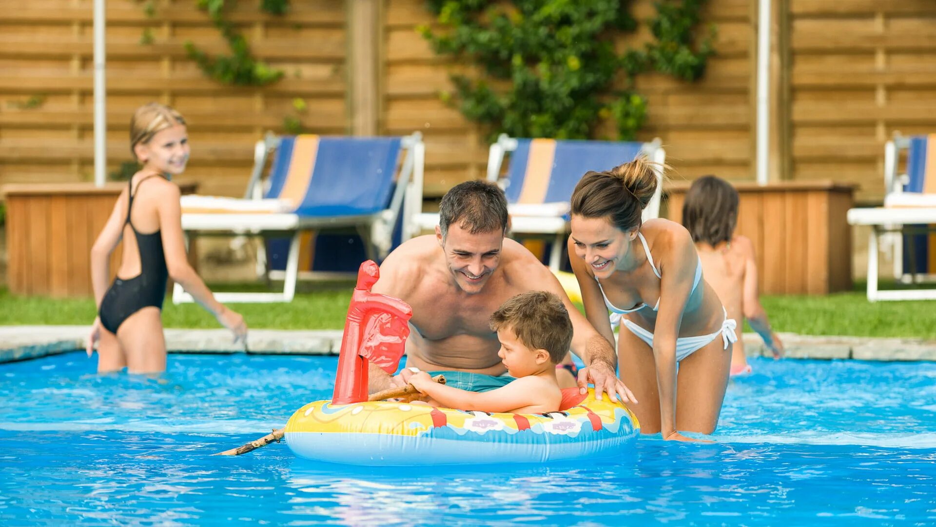 Near the swimming pool