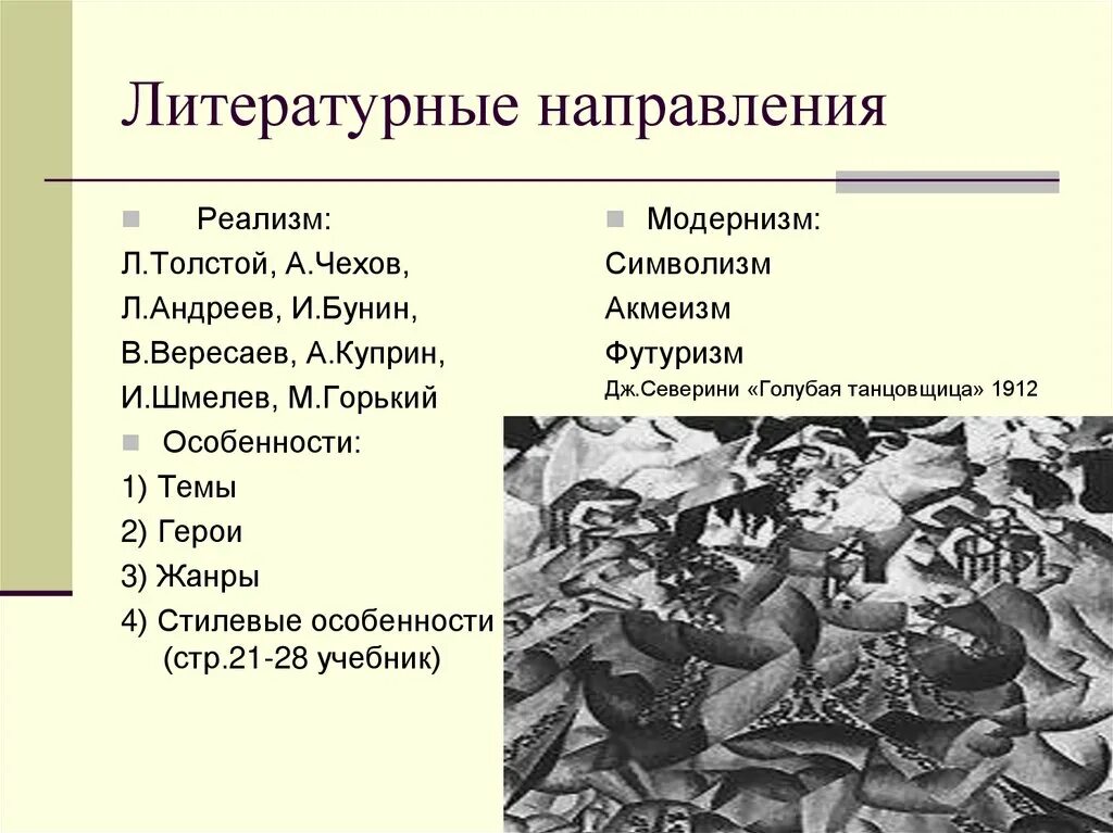 К какому направлению относится рассказ юшка футуризм. Литературное направление Чехова. Реализм литературное направление. Литературные направления реализм модернизм и. Течения модернизма в литературе.