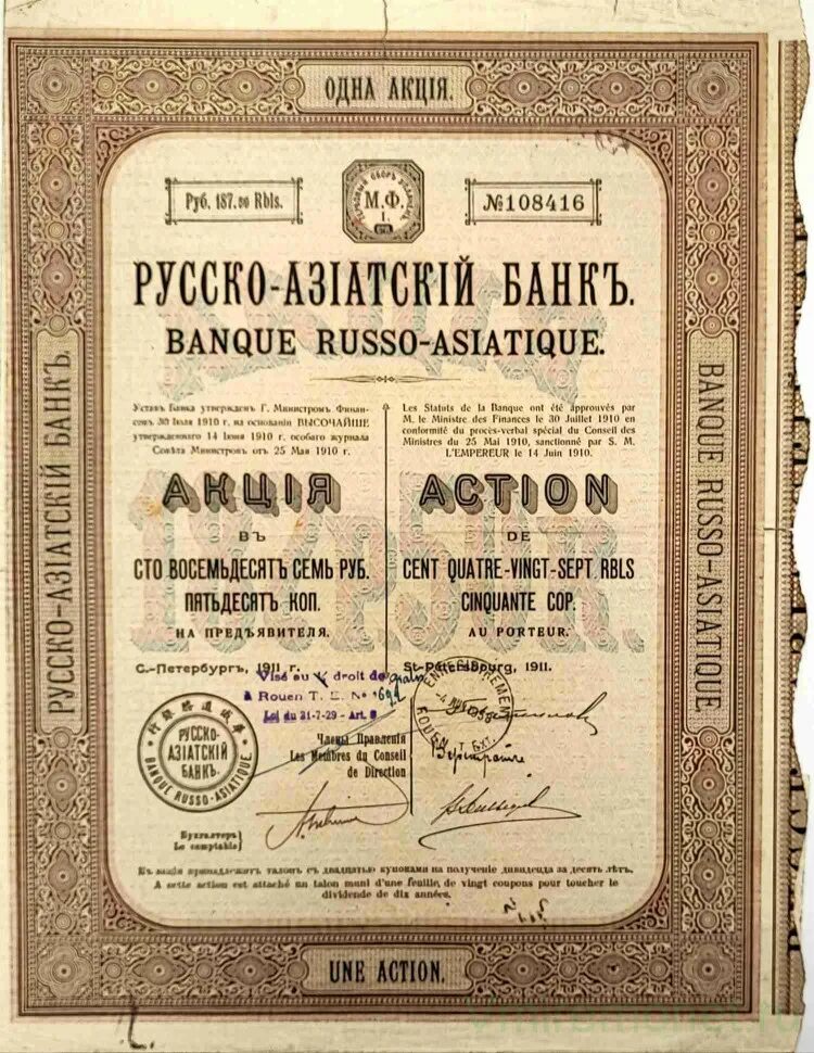 Акции российских банков. Русско-азиатский банк. Акции Российской империи. Русско-азиатский банк СПБ. Акции банков.