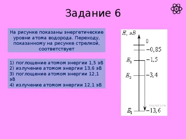 Энергия второго уровня водорода