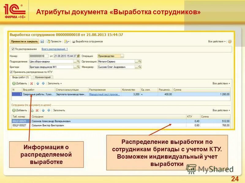 Документы по выработке