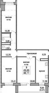 Трехкомнатная улучшенной планировки