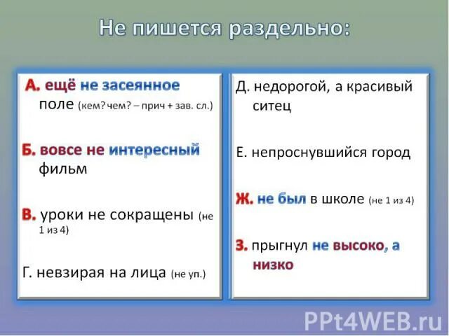 Не с глаголами пишется слитно. Правила написания частицы не с прилагательными. Написание не слитно. Не с глаголами. Не с причастиями правило.