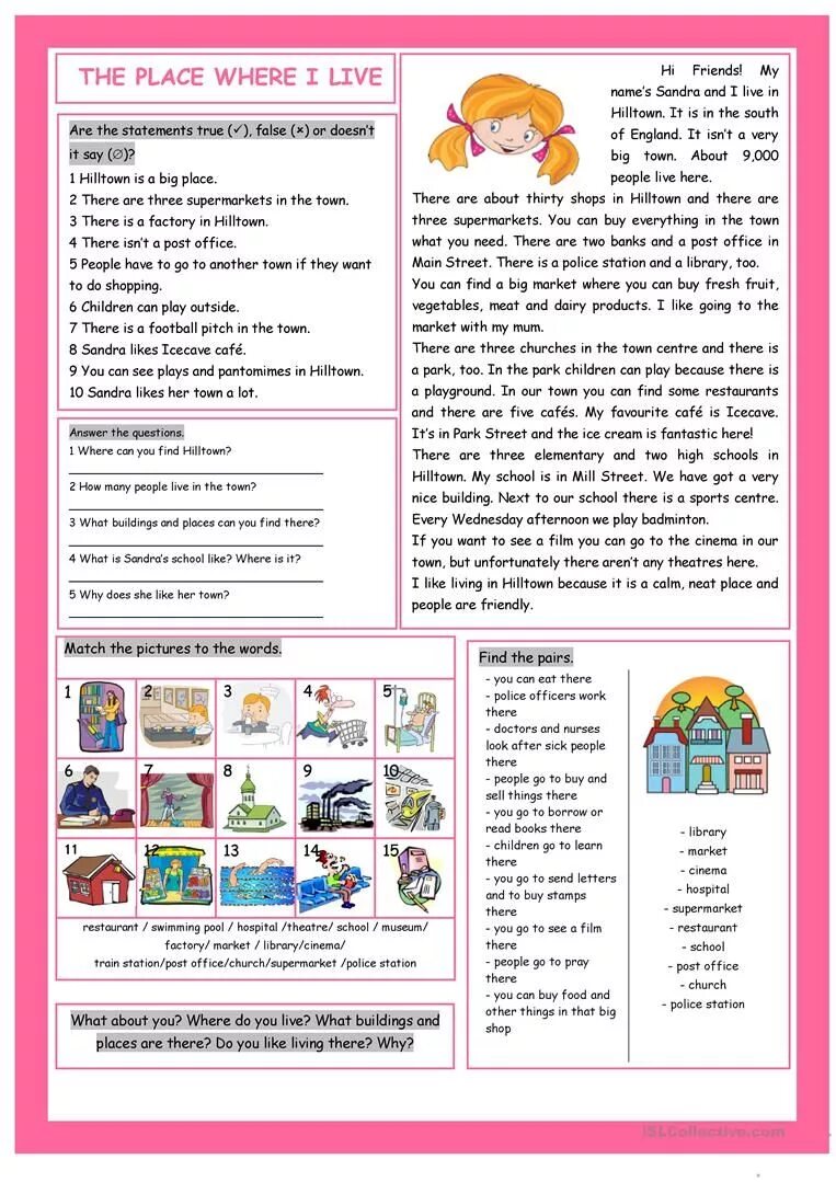 Reading text and match. The place where i live. places in the city reading comprehension. there is are чтение. the place where i live worksheets.