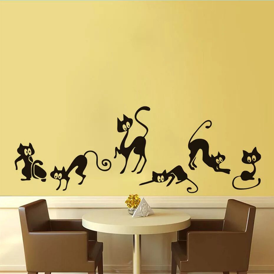 Наклейки на стену. Наклейки на стену для декора. Интерьерная наклейка кошки. Наклейки на стену кошки. Купить кошку на стене