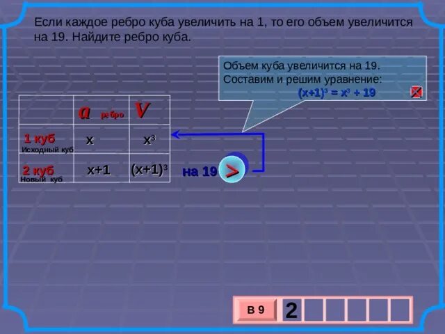 Площадь поверхности куба. Найдите ребро куба. Если каждое ребро куба. Ребро куба. Если каждое ребро куба увеличить на 1 то его объем увеличится на 19.