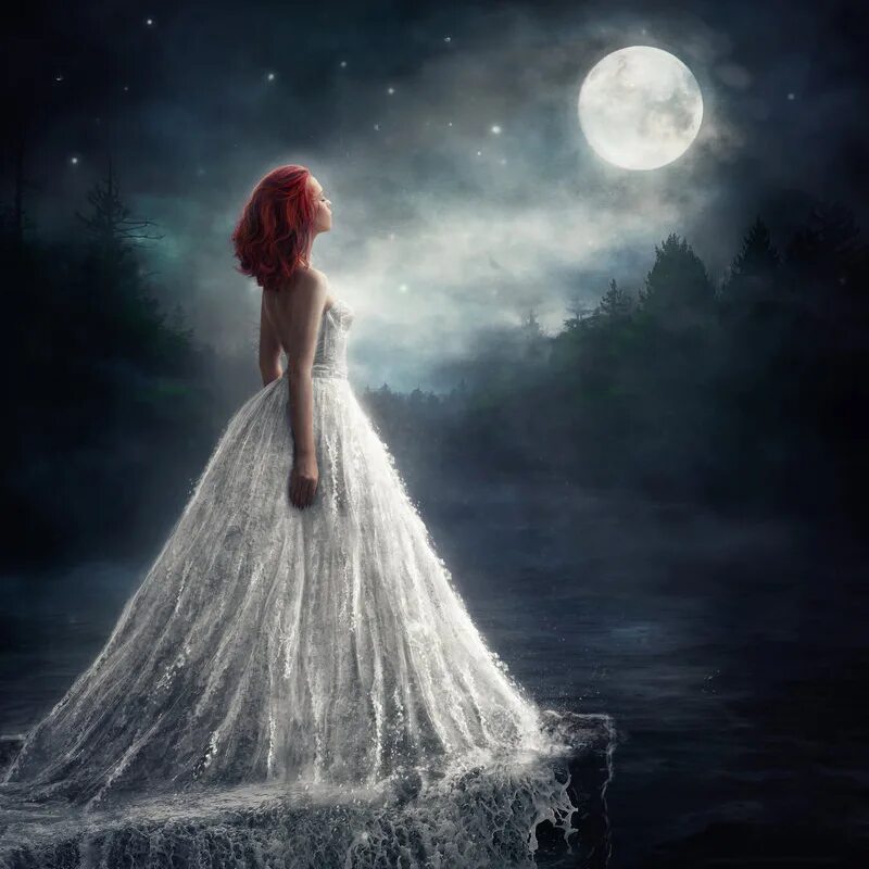ночь луна девушка. девушка-луна. море луна девушка. женские практики в энергиях полнолуния. девушка в белом платье и луна.