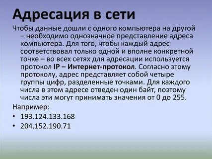 Представление адреса