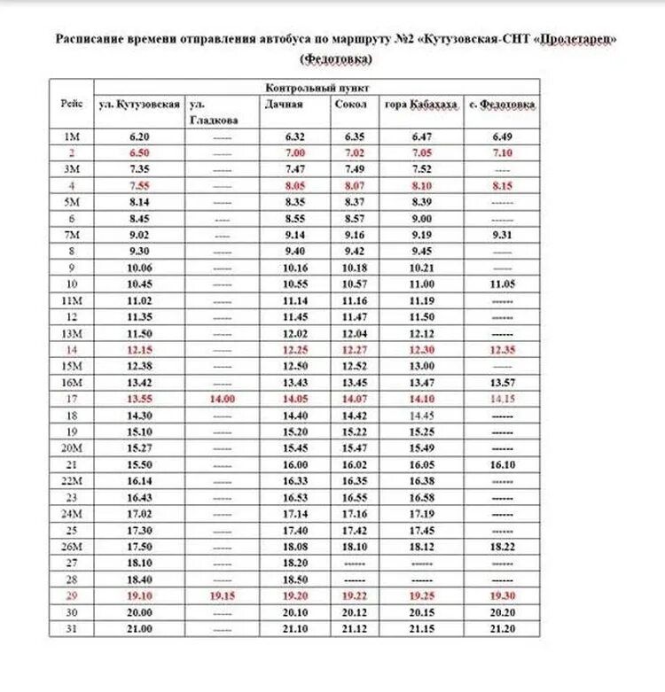 М2 маршрут автобуса расписание