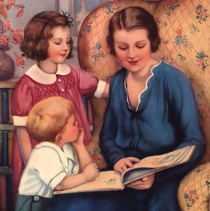Мама и ребенок иллюстрация. Мама читает сказку ребенку. Семейное чтение в живописи. Мама рассказывает сказку. Мама читает детям картинки