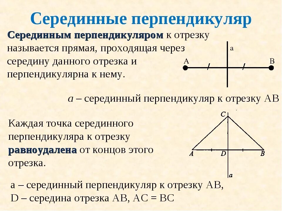 Точка пересечения перпендикуляра к прямой. Серединный перпендикуляр к отрезку. Что такое серединный перпендикуляр в геометрии 7 класс. Определение серединного перпендикуляра. Пересечение перпендикулярных отрезков.