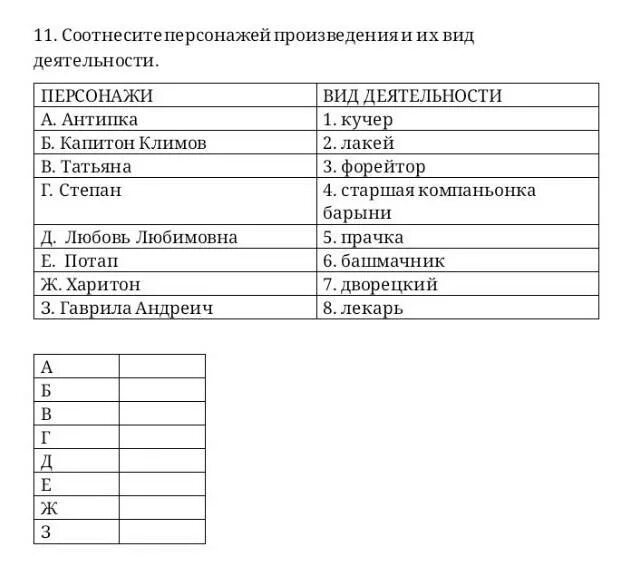 Установите соответствие персонажей произведения. Соотнесите персонажей произведения и их вид деятельности.. Соотнесите персонажей и Жанр произведения. Соотнесите героев произведения и автора произведения. Соотнесите героя и произведения облом.