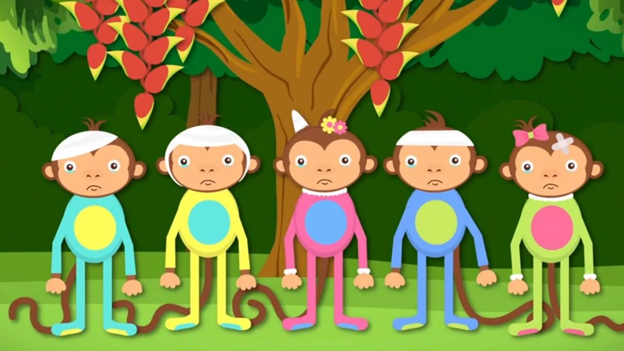 Five little Monkeys Nursery Rhymes. Пять обезьянок прыгали в кроватке. Пять маленьких обезьянок. Четыре обезьянки прыгали в кроватке.