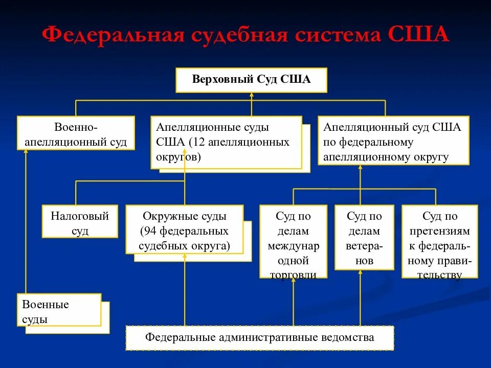 Какой суд выше верховного суда. Федеральные суды США схема. Система федеральных судов США схема. Структура судебной власти в США. Иерархия органов судебной власти в США.