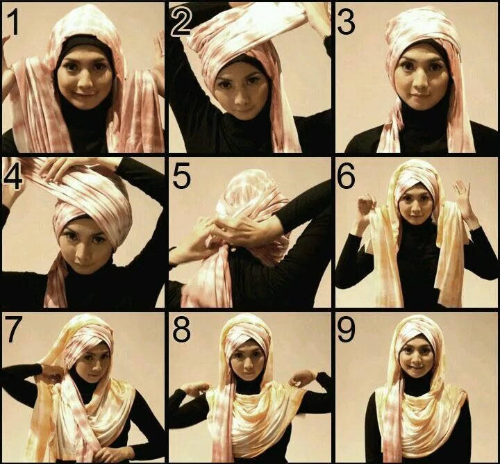 Шариф ураш. Тюрбан хиджаб, туториал. Мусульманские платки на голову. Красивое завязывание платка на голову мусульманке.