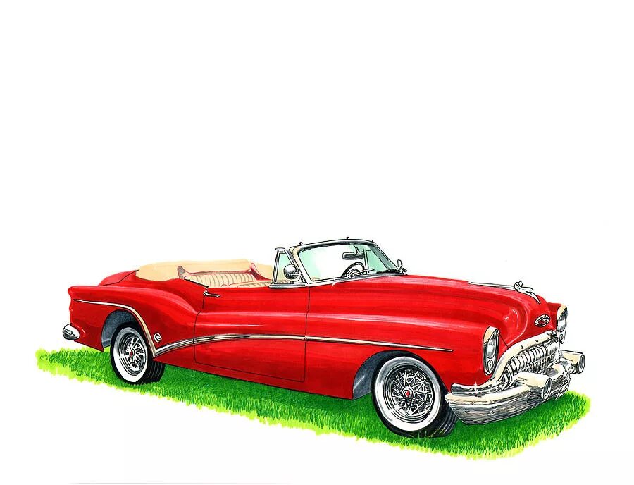 Нарисуй красный автомобиль. Buick Skylark 1953. 1953 Buick Skylark Convertible. Автомобиль рисунок. Мультяшный ретро автомобиль.