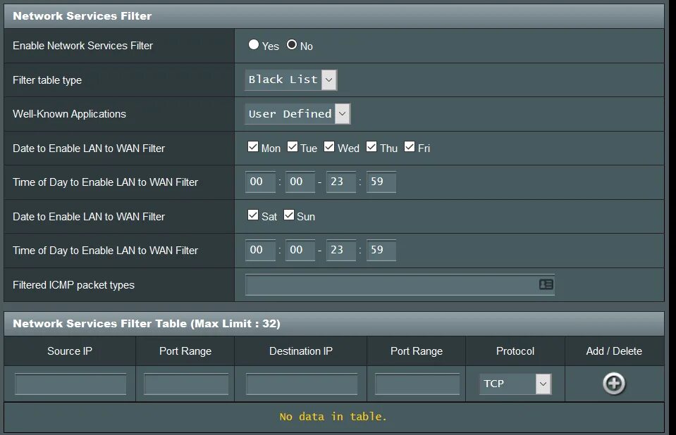 Enable filtering