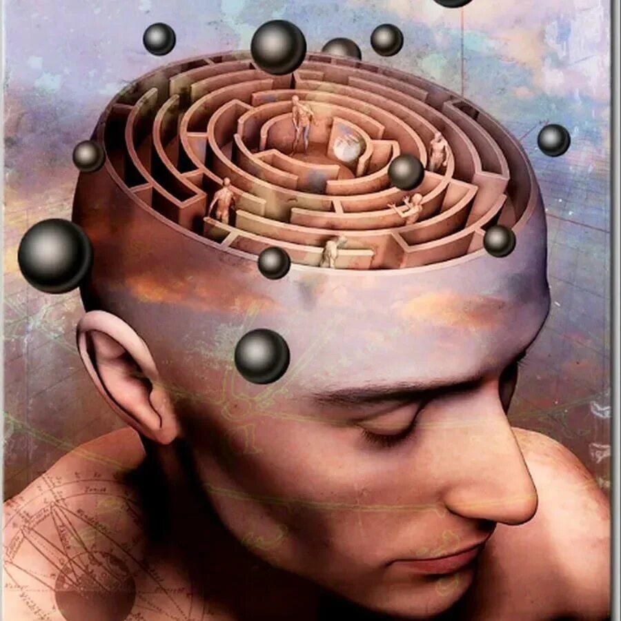 Мысли в голове. Идея в голове. Голова человека. Мозг сюрреализм.