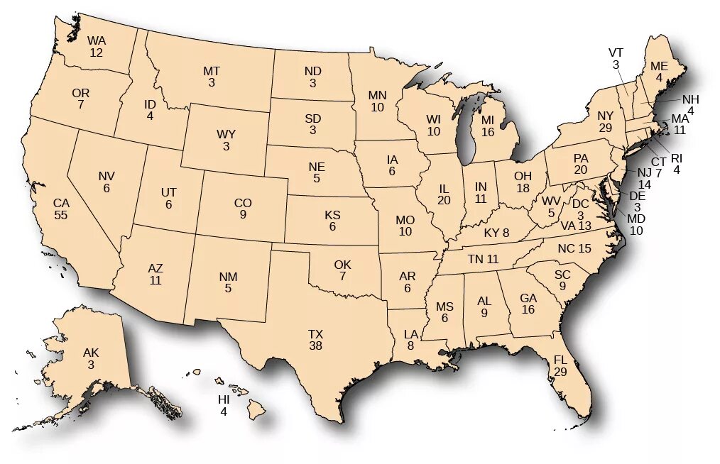 Штат сша 7 букв на а. Количество выборщиков в США по Штатам. United States electoral College votes by States. Система выборщиков в США. Electoral College in the USA.