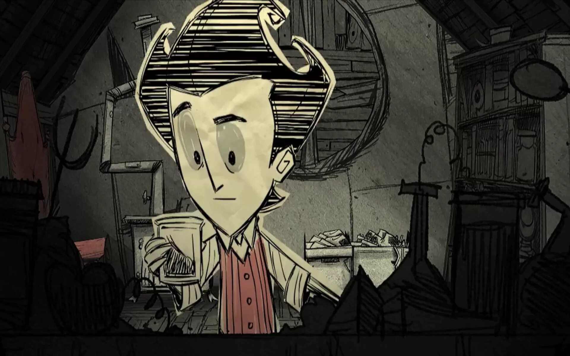 Don t start new. Уилсон ДСТ. Уилсон из донт старв. Уилсон из don't Starve. Обои don't Starve Wilson.