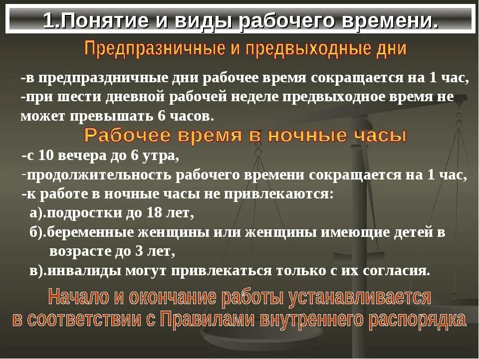 Особенности времени отдыха работников. Виды рабочего времени. Виды продолжительности рабочего времени. Понятие и виды времени. Понятие и виды времени отдыха.