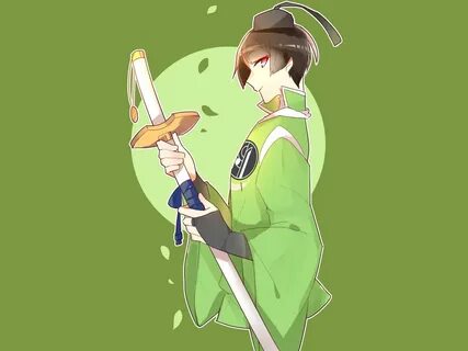 sword, katana, guy, green background, Touken Ranbu, Dance Of Swords, Ishiki...