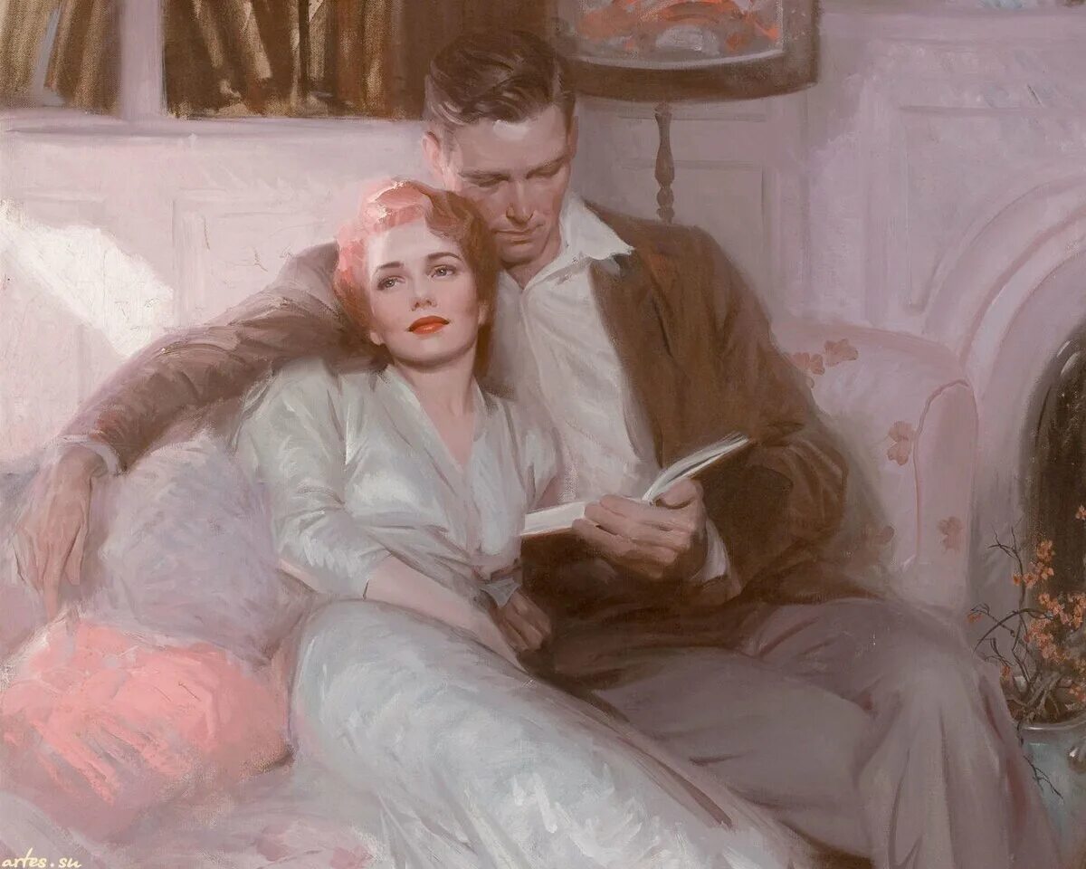 Tom Lovell живопись. Том Ловелл - Tom Lovell (1909 - 1997) — американский иллюстратор и художник. «Муж и жена» («muž a žena», 1911). Картины Тома Ловелла. Читать она молодая