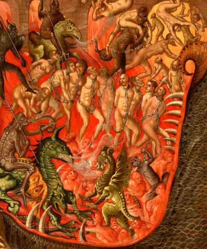 Огненная для грешников 6 букв. Муки ада картина Есихидэ. Геенна Огненная икона. Страшный суд Геенна Огненная.