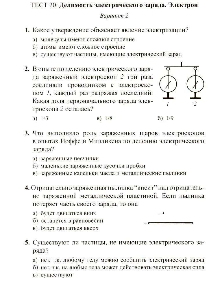 Тест 2 электрические явления вариант 2. Тест по физике 8 класс электроскоп электрическое поле. Тесты по физике 8 класс. Тесты по электрическому заряду. Физика. 8 Класс. Тесты.