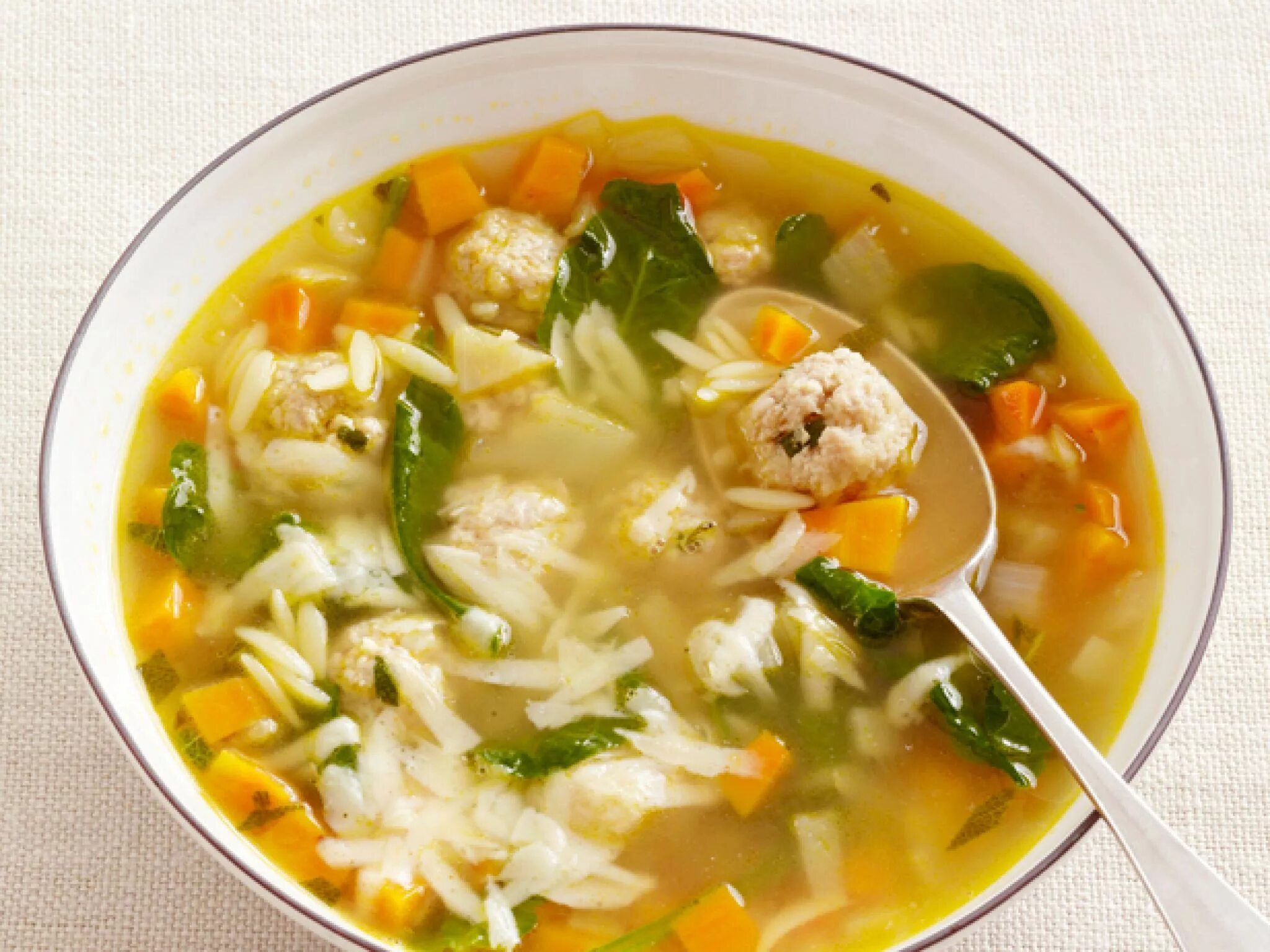 Soup get. Суп с орзо и фрикадельками. Куриный суп с пастой орзо. Итальянский суп с орзо. Суп с фрикадельками и пастой орзо.