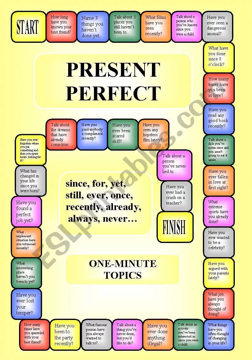 Игры на present perfect. Present perfect Board game. Present perfect for since Board game. Present perfect boardgame.