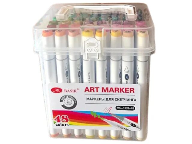 Basir маркеры 48 цветов. Перманентный маркер для скетчинга. Маркеры в пластиковой коробке для скетчинга 48 цветов. Мкокнры для скретчинга в плассмаммовой коробкн. 48 цвет маркера