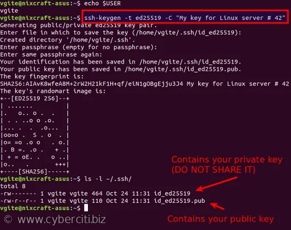 SSH ключ. SSH ключи Linux. Копирование приватного ключа SSH. Generate SSH Key SSH-ed25519.