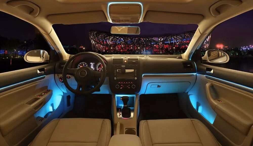 Света в машине год. Passat b6 Ambient Light. Ambient Light в VW Tiguan 2. Неоновая лента в Пассат б5. Подсветка салона авто.