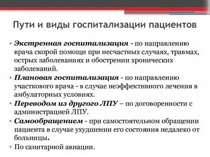 Больной госпитализация справочный