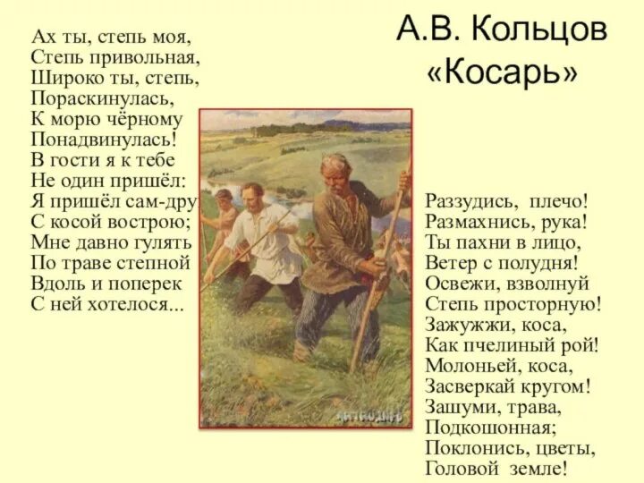 Косарь значение слова. Косарь стихотворение кольцова. алексей васильевич кольцов косарь. кольцов в степи. стих косарь автор кольцов.