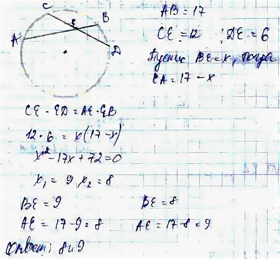 Хорды ab cd пересекаются в точке e