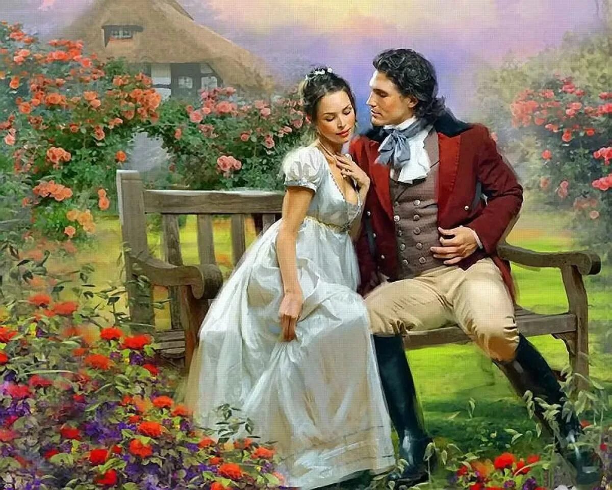 Первая романтика. Пара в саду живопись. Влюбленные в саду живопись. Картины о любви известных художников. Двое в саду живопись.