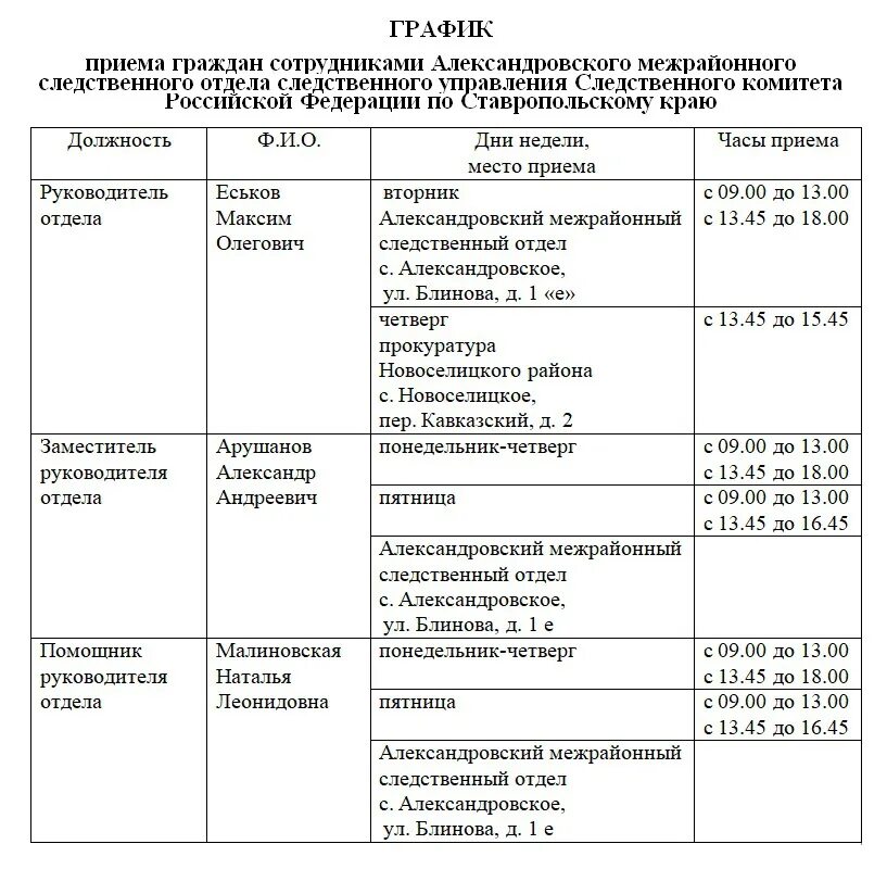 Номер телефона следственного отдела. Режим работы Следственного комитета. План работы следователя. График работы следователя. Расписание следователя.