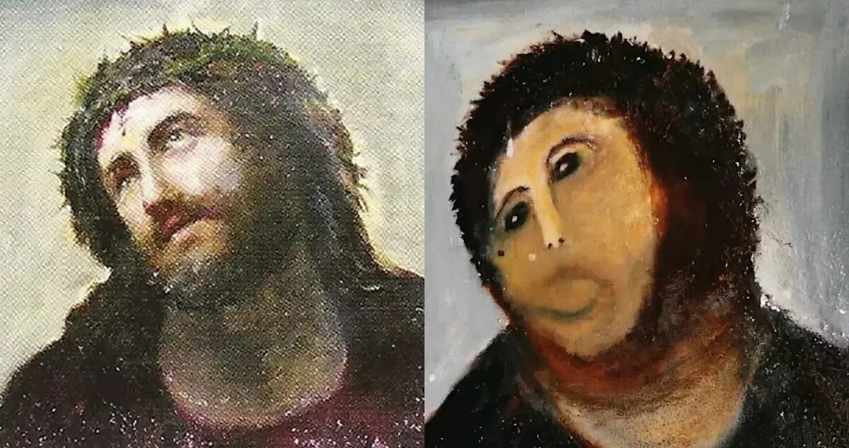 Елиас Гарсия Мартинес пушистый Иисус. Луис Моралес. Ecce homo. Фреска Элиаса Гарсиа Мартинеса Ecce homo. Ecce homo картина пушистый Иисус.